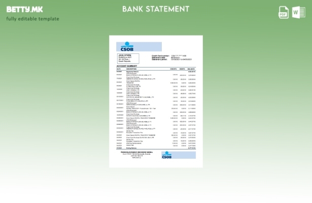 модерен стил Чешка Чешка Československá Obchodní Банкарски извод на ексел шаблон